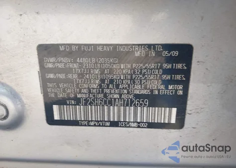 2010 Subaru Forester 2.5X Premium z USA, uszkodzony, nr VIN JF2SH6CC1AH712659